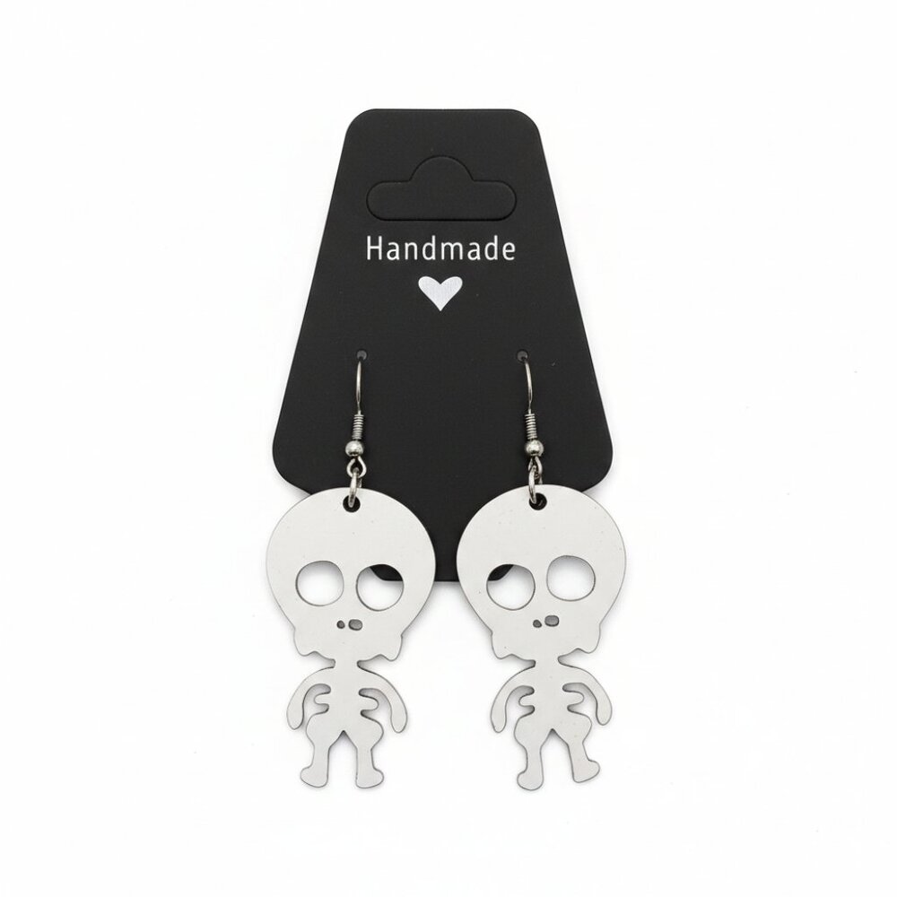 Earrings ☠️  Silver tone skeleton - Shepherds Crook